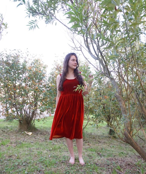 Red Velvet Lilou Dress (attieanddora.com) Shetland